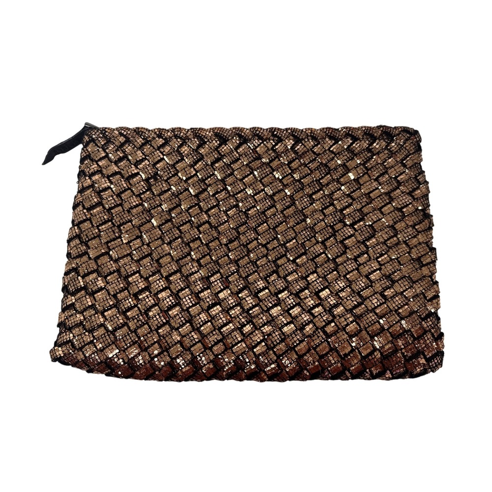 Naghedi Woven Pouch Women OS Rose Gold Metallic Evening Clutch Travel Organizer